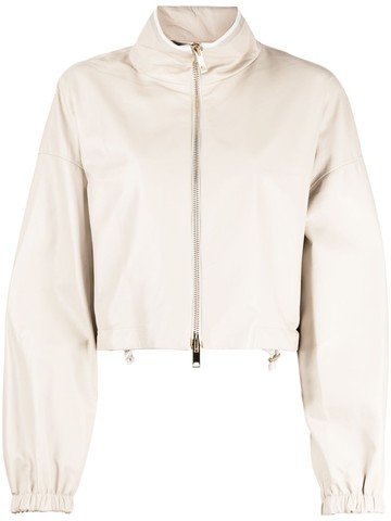 Lorena Antoniazzi - logo-charm leather jacket - women - Sheepskin - 42 - Neutrals