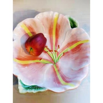 客廳田園風百合花陶瓷大碗方亞大湯碗果碗茶幾餐桌家居裝飾擺設