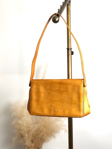 【 日本直送 名牌中古包 】PRADA 普拉達 側背包 橘色 Logo PVC vintage 古董 j4ytxn