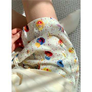 可愛卡通芝麻街印花短褲睡褲女夏季新款2024休閑寬松遛彎褲子大碼