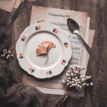 復古玫瑰花朵陶瓷餐盤7吋