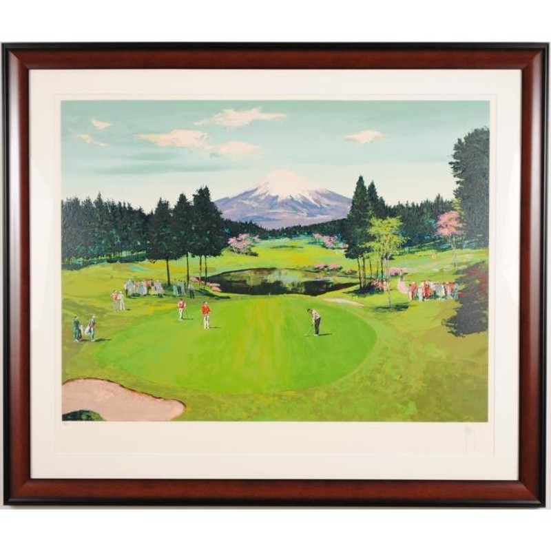 絵画　油彩画　一点物「富士山の見えるゴルフ場」　工芸作品　原画　手描き 絵画油彩画一点物「富士山の見えるゴルフ場」工芸作品原画手描き