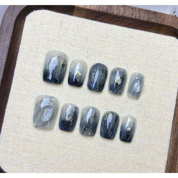 💖手工穿戴甲💖 【波瀾】手工穿戴甲暈染小眾顯白高級感穿戴式美甲指甲貼短款