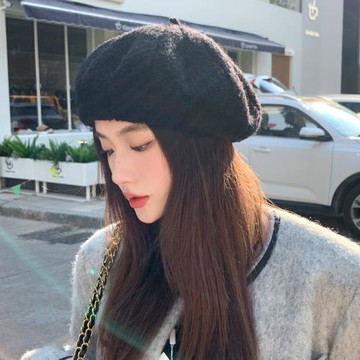 Acorn*橡果-日系毛絨貝蕾帽畫家帽南瓜帽遮陽帽八角帽1753(黑色)