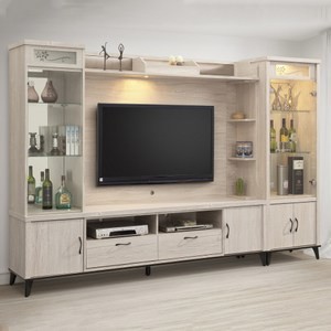 【MUNA 家居】炭燒白橡9尺開門高低櫃(全組)