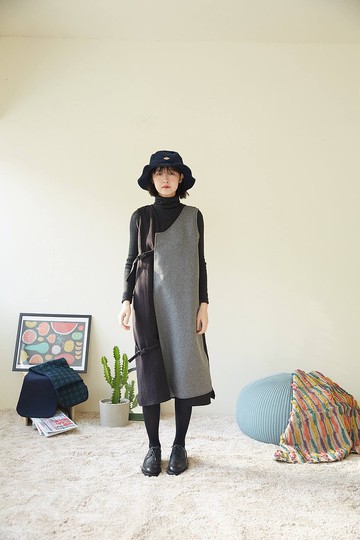 雙釦環不規則背心裙