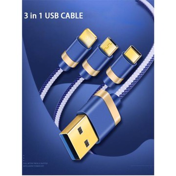 一拖三牛仔鍍金編織尼龍數據線Type-C安卓手機通用三合一充電線3A