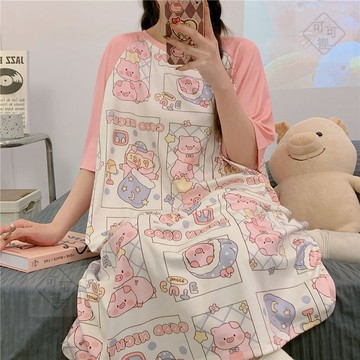 可可裡♦️睡衣ins夏天睡裙短袖可愛甜美寬鬆中長款夏季孕㛿家居服大碼