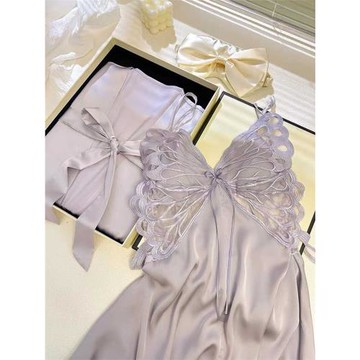 蝴蝶蕾絲美背性感吊帶睡裙2件套袍純欲睡衣女款禮盒送閨蜜情人節