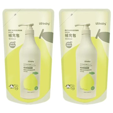 US baby 優生 植淨奶瓶清潔劑 補充包 清新西柚 植物油精煉 泡沫少 好沖洗 pH5.5 含蘆薈護手成分  900ml  2包