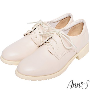 Ann’S學院氛圍-素色QQ軟底綁帶平底牛津鞋-杏(版型偏小)