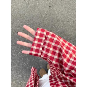 美式復古紅色格子長袖襯衫女早春外搭襯衣外套慵懶風防曬夏款上衣