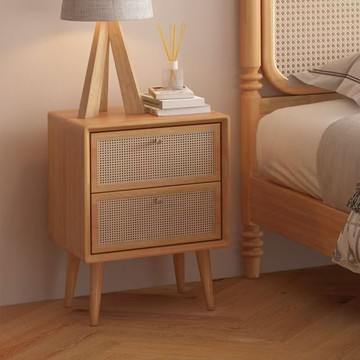 床頭櫃 北歐實木藤編床頭櫃簡約現代儲物櫃日式邊櫃民宿收納臥室小戶型S0116快速出貨