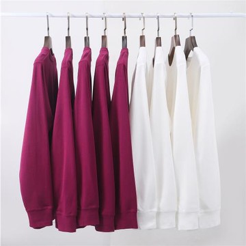 【小白家】火龍果色純色重磅外套長袖圓領套頭衛衣女男情侶大碼