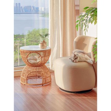 紫葉邊幾簡約創意日式雙層貓窩沙發角客廳陽臺人貓共用藤編小茶幾