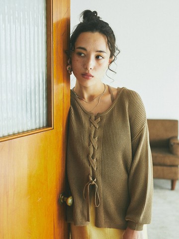 2WAY前後穿繫帶綁結圓領針織衫(1L22L2C0100) - earth music&ecology