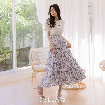 【三件$1500】BeLLA 紫花捏皺長裙 浪漫紫