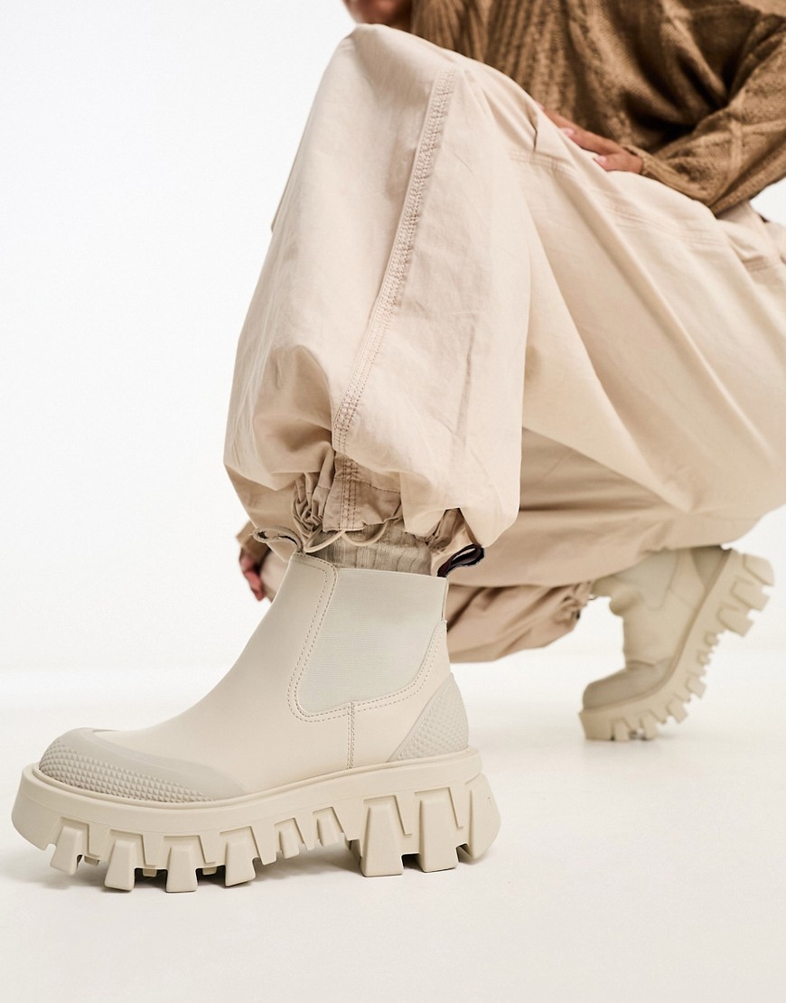 Tommy Jeans rubber rain ankle boots in beige-Neutral