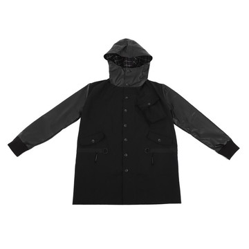 高領連帽軍外套 - 黑