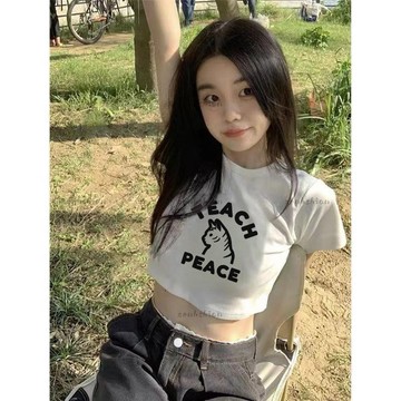 夏季新款女生短袖 女生T桖 短袖T桖女 新款正肩短款短袖t恤女修身顯瘦辣妹純欲風打底衫上衣ins潮流