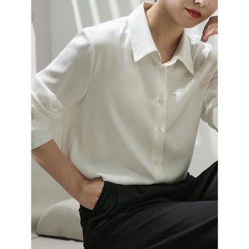 白色醋酸襯衫女2023年春季新款高端顯瘦長袖別致漂亮法式獨特襯衣