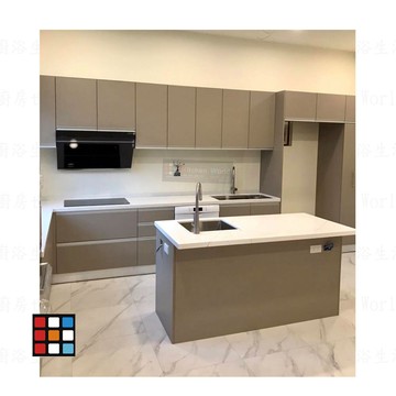 【KW廚房世界】系統廚具 廚房設計 客製化 廚櫃 流理台 工廠直營 奶茶色中島流理台