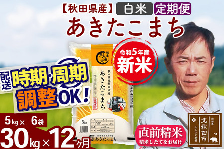 《定期便12ヶ月》＜新米＞秋田県産 あきたこまち 30kg(5kg小分け袋) 令和5年産 お届け時期選べる 隔月お届けOK お米 みそらファーム 発送時期が選べる