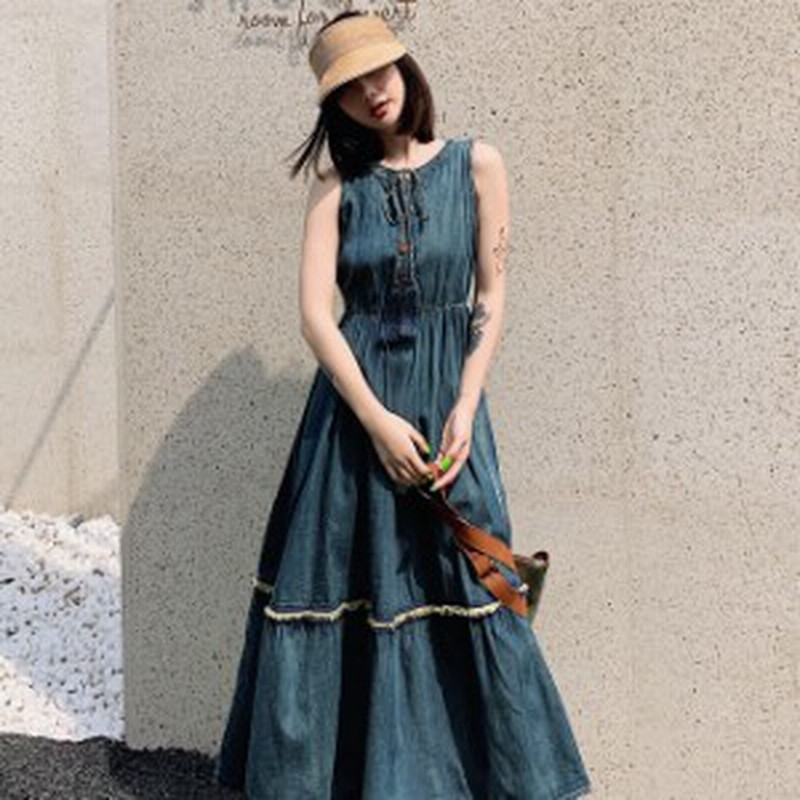 デニム ワンピース 夏 春夏 ロングワンピース レディース Aライン デニムワンピ ロング 夏ワンピース ノースリーブ 通販 Lineポイント最大1 0 Get Lineショッピング