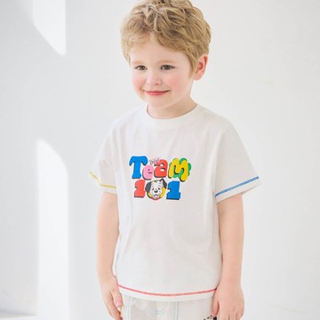 韓國 mollimelli - (聯名款)卡通人物101忠狗撞色字短袖上衣-白