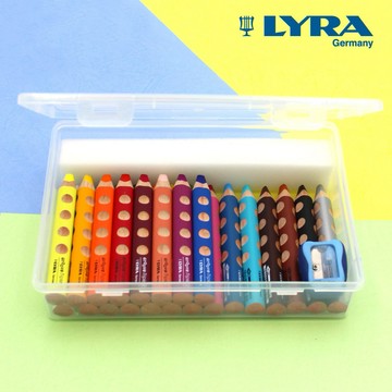 領券再折120【德國LYRA】胖胖三角洞洞蠟筆22色(送收納盒+專用筆削)｜快速出貨 文具組 繪畫組