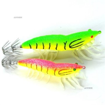 戶外必備✨首單直降 木蝦魷魚鉤 夜光烏賊墨魚鉤爆釣3.5號路亞熒光仿真軟腳假蝦餌漁具