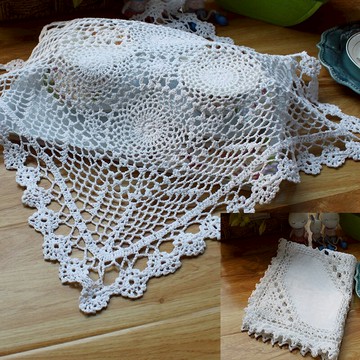 外貿原單手工鉤針鉤花棉線簡約現代床頭柜茶盤微波爐電飯煲蓋布