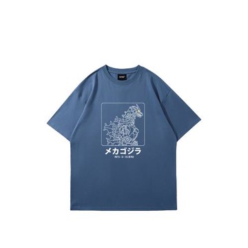 日系短袖男士潮流機械哥斯拉怪獸恐龍純棉圓領t恤寬松吸汗透氣tee