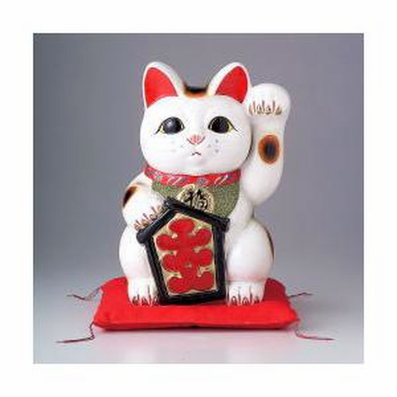 Amazon.co.jp: 赤絵市松猫 招き猫 瀬戸焼 左 まねきねこ 置物 縁起物