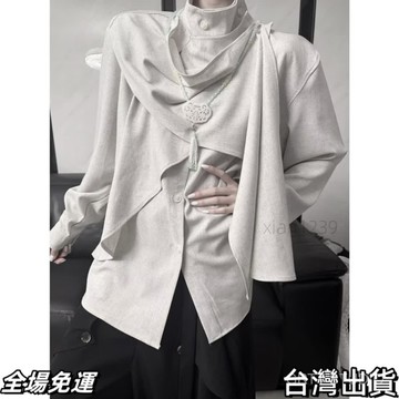 速.發 潮流複古高級感襯衣不規則拚接獨傢設計感小衆襯衫簡約新款無品牌 台出