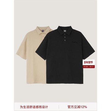 BODYDREAM華夫格POLO衫復古翻領短袖男夏季寬松休閑重磅情侶裝t恤