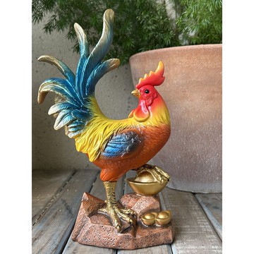 盆掛 擺件  裝飾擺件 《金鷄報喜》公鷄擺件 十二生肖金鷄吉祥物 家居裝飾 樹脂工藝禮品 金雞擺件 公雞擺件 花園裝飾