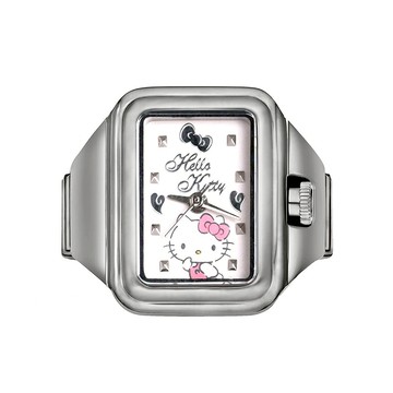 HELLO KITTY 時尚凱蒂貓戒指錶-銀 LK713LWWI-B
