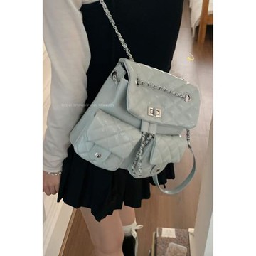 小香風菱格雙肩包包女2025新款潮時尚鏈條水桶包休閑大容量背包