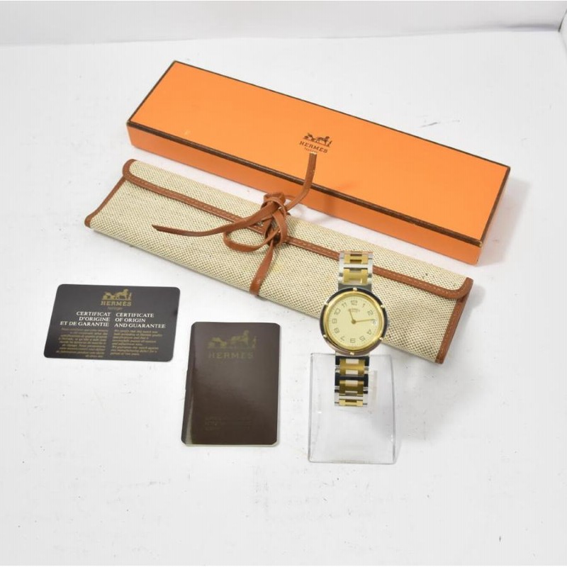 ☆美品【HERMES】エルメス クリッパー 34mm SS/GP クォーツ