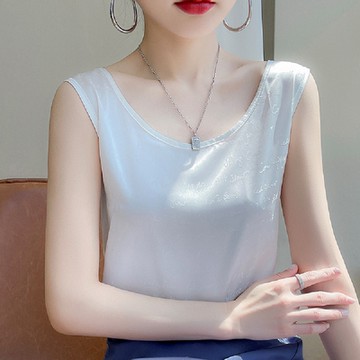 [巴黎精品] 現貨+預購 頂級法式絲質背心緞面上衣名媛絲綢襯衫冰絲涼感天絲tT恤圓領文字提花寬鬆女上衣a1be34