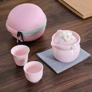 茶壶 茶具便攜式捏花旅行茶具小套裝戶外露營泡茶壺女士粉色快客杯一人二杯