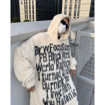 美式時尚潮流連帽字母毛衣男秋冬新款休閒百搭寬鬆上衣男