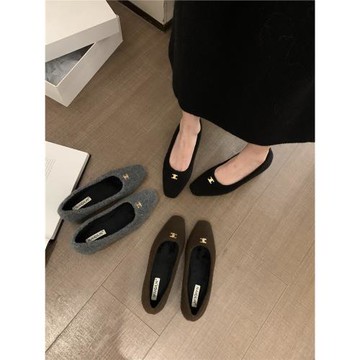 法式小香風淺口單鞋高級感復古中跟高跟鞋春夏一腳蹬女鞋黑色鞋子