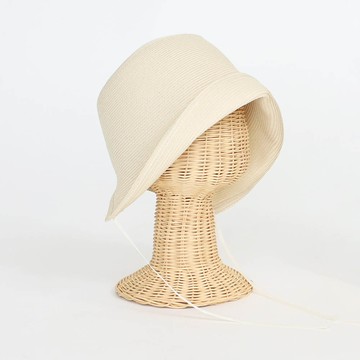 日本 AUBE - 秀氣絲帶可翻摺編織遮陽帽-自然杏