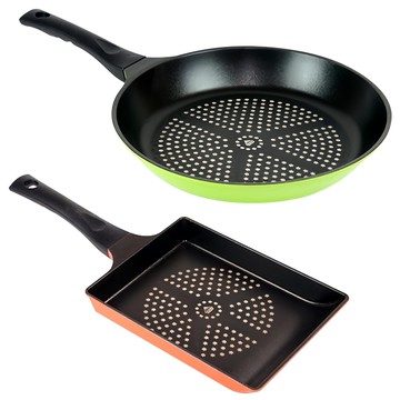 Kitchen-Art 鑽石不沾鍋兩件組  平底鍋28cm + 煎蛋鍋24cm  橘色 + 綠色  1組