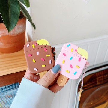 日系巧克力雪糕冰淇淋可愛Airpods1保護套2蘋果藍牙無線耳機殼情侶aripodspro3軟一二代硅膠防丟繩全包充電盒