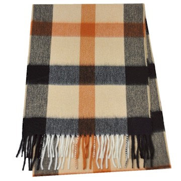 DAKS 英國製經典品牌大格紋圖騰100%喀什米爾圍巾(駝色格)