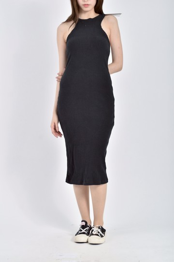 (S) nike質感棉質無袖黑色洋裝