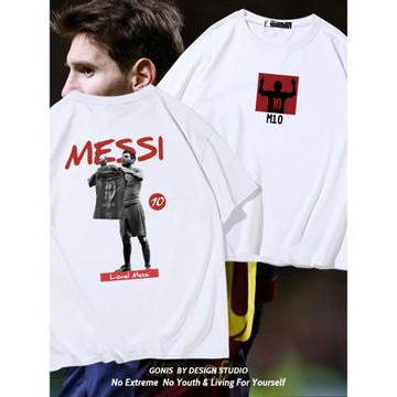 利昂內爾梅西10號頭像短袖T恤男夏季新款足球運動歐美半袖上衣